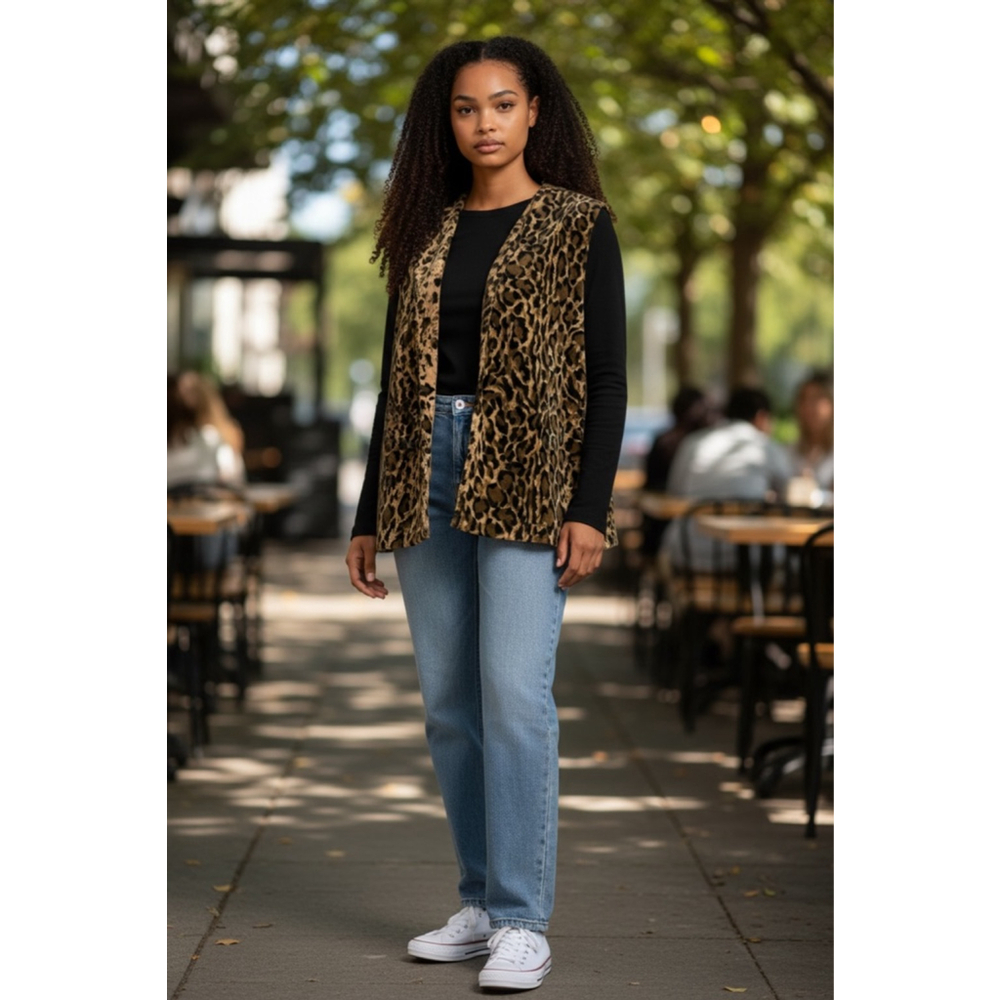 Women's Lilly Leopard Print Vest, Size 16, Beige/Brown